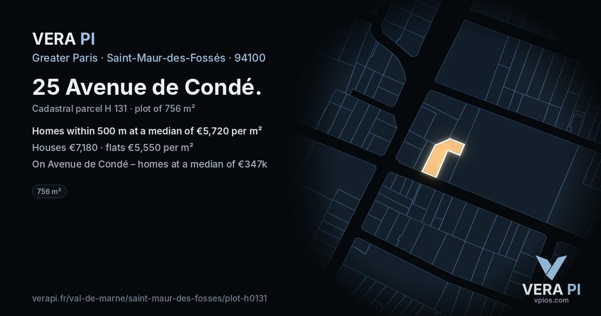 25 Avenue de Condé, Saint-Maur-des-Fossés at night – the plot lit, the parcels around coloured by the prices near them