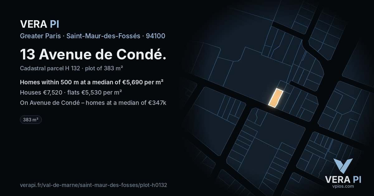 13 Avenue de Condé, Saint-Maur-des-Fossés at night – the plot lit, the parcels around coloured by the prices near them