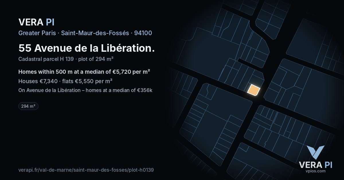 55 Avenue de la Libération, Saint-Maur-des-Fossés at night – the plot lit, the parcels around coloured by the prices near them