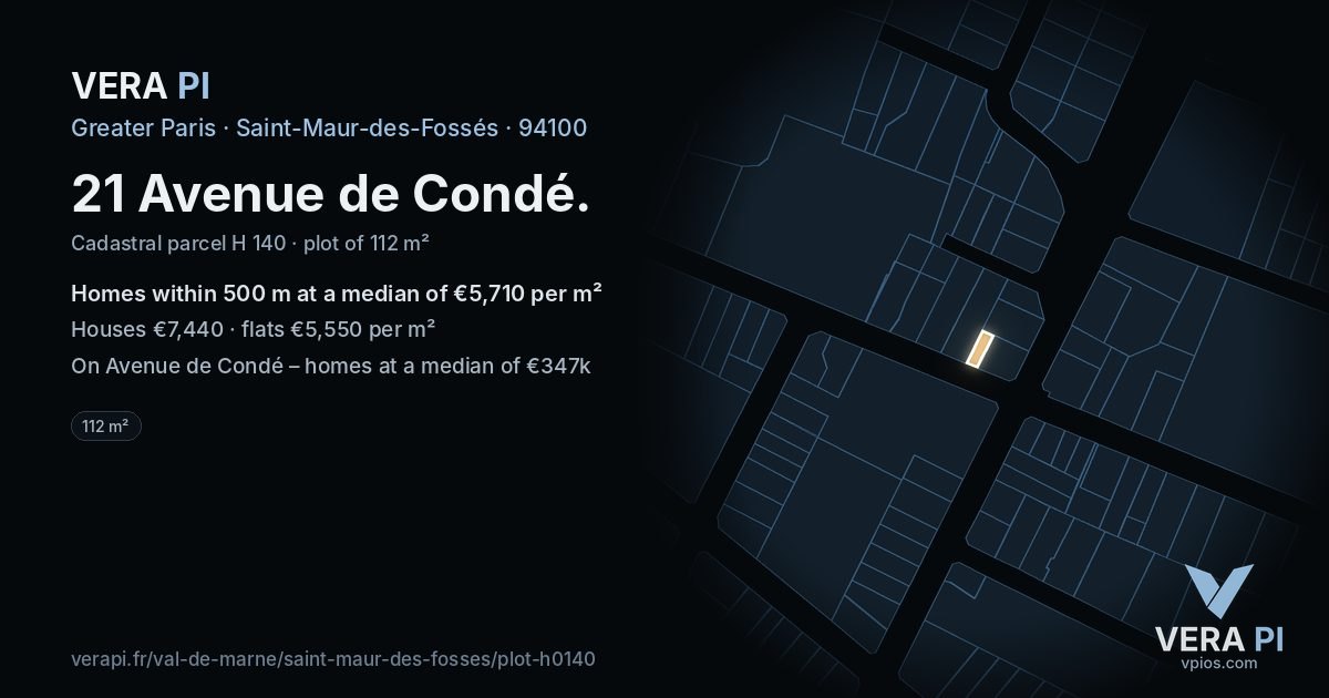 21 Avenue de Condé, Saint-Maur-des-Fossés at night – the plot lit, the parcels around coloured by the prices near them