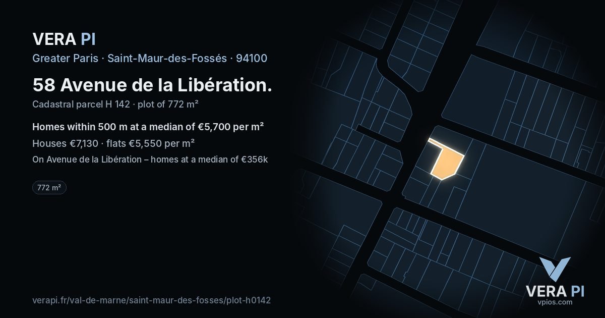 58 Avenue de la Libération, Saint-Maur-des-Fossés at night – the plot lit, the parcels around coloured by the prices near them