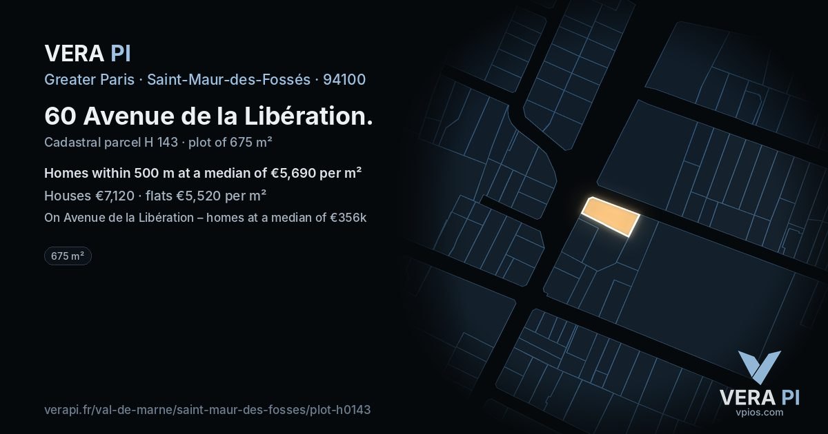 60 Avenue de la Libération, Saint-Maur-des-Fossés at night – the plot lit, the parcels around coloured by the prices near them