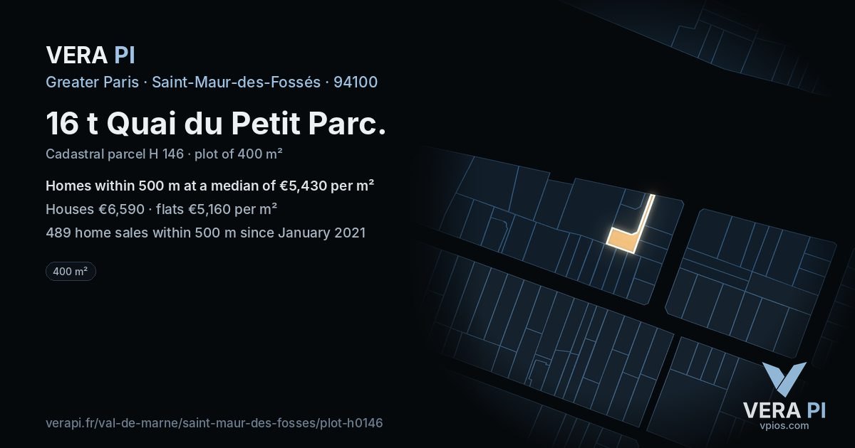 16 t Quai du Petit Parc, Saint-Maur-des-Fossés at night – the plot lit, the parcels around coloured by the prices near them
