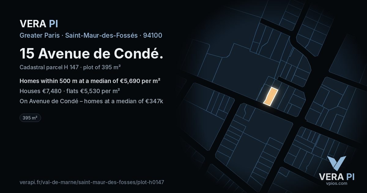 15 Avenue de Condé, Saint-Maur-des-Fossés at night – the plot lit, the parcels around coloured by the prices near them