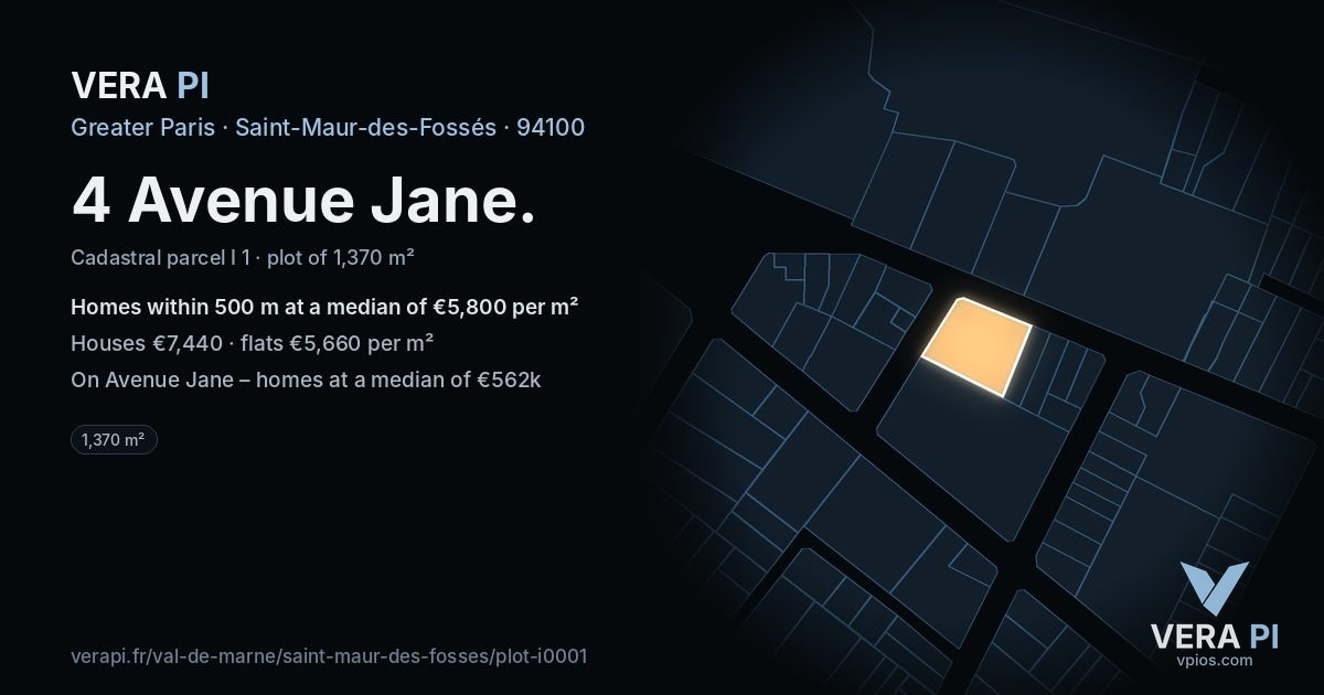 4 Avenue Jane, Saint-Maur-des-Fossés at night – the plot lit, the parcels around coloured by the prices near them