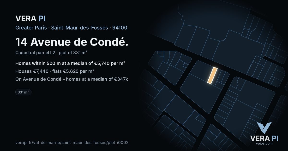 14 Avenue de Condé, Saint-Maur-des-Fossés at night – the plot lit, the parcels around coloured by the prices near them