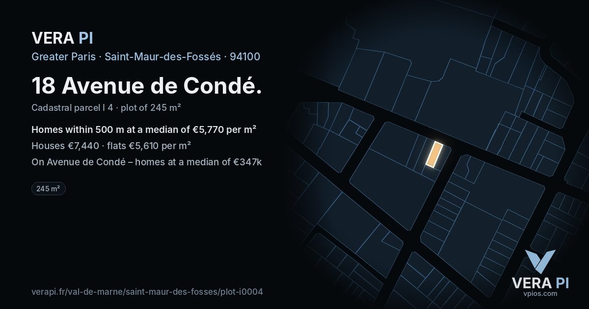 18 Avenue de Condé, Saint-Maur-des-Fossés at night – the plot lit, the parcels around coloured by the prices near them