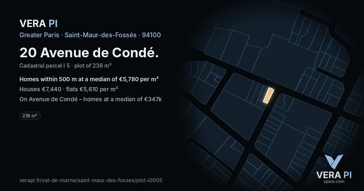 20 Avenue de Condé, Saint-Maur-des-Fossés at night – the plot lit, the parcels around coloured by the prices near them