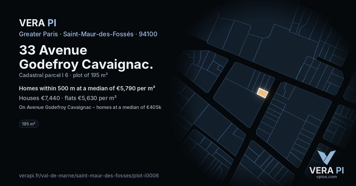 33 Avenue Godefroy Cavaignac, Saint-Maur-des-Fossés at night – the plot lit, the parcels around coloured by the prices near them