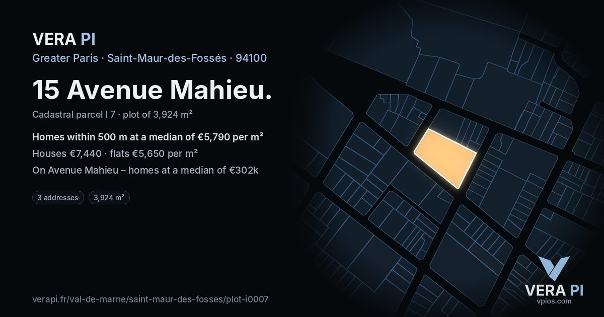 15 Avenue Mahieu, Saint-Maur-des-Fossés at night – the plot lit, the parcels around coloured by the prices near them