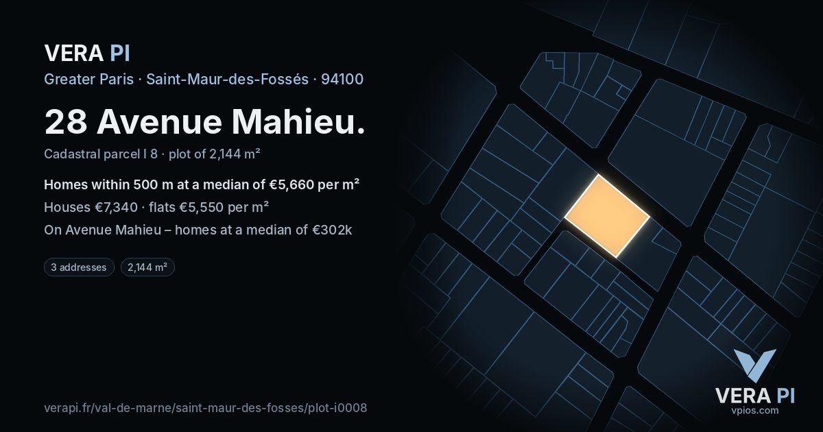 28 Avenue Mahieu, Saint-Maur-des-Fossés at night – the plot lit, the parcels around coloured by the prices near them