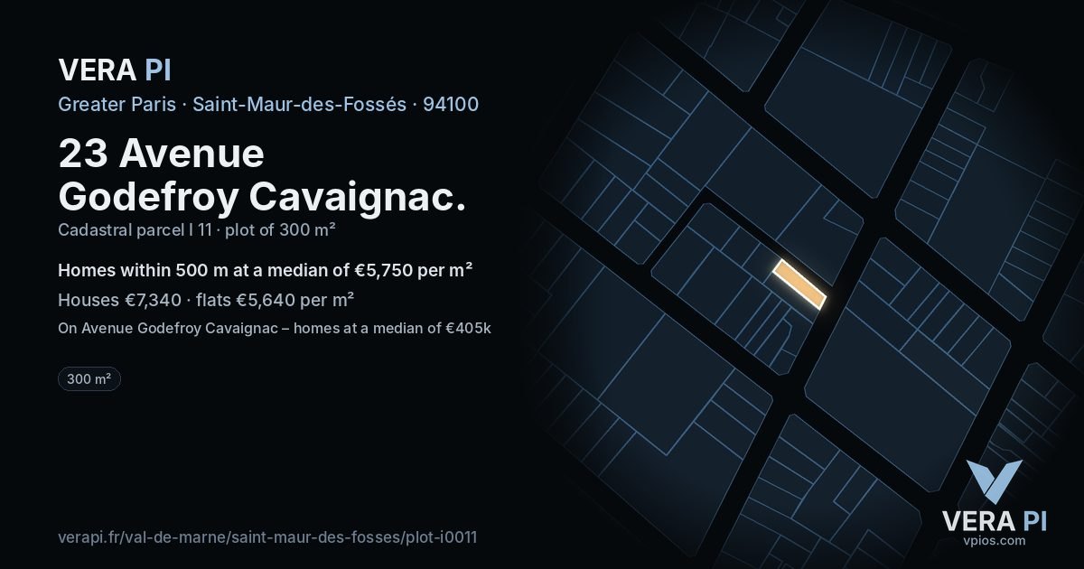 23 Avenue Godefroy Cavaignac, Saint-Maur-des-Fossés at night – the plot lit, the parcels around coloured by the prices near them