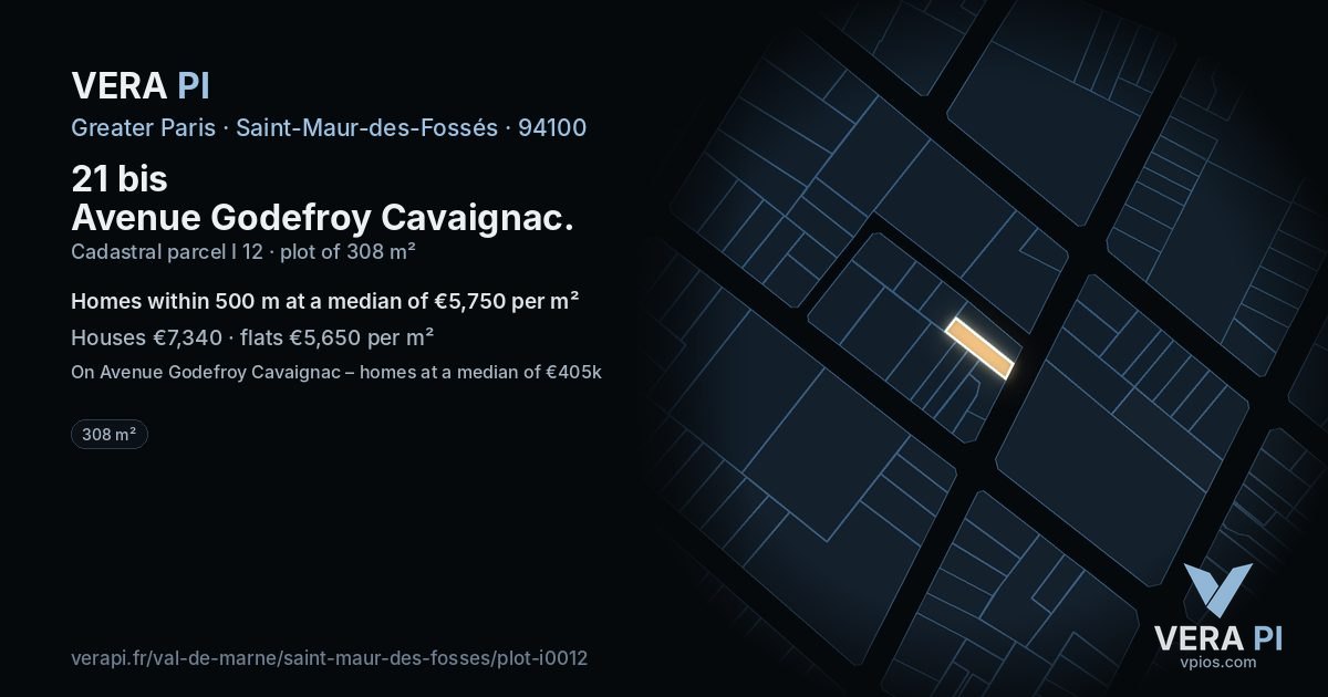 21 bis Avenue Godefroy Cavaignac, Saint-Maur-des-Fossés at night – the plot lit, the parcels around coloured by the prices near them