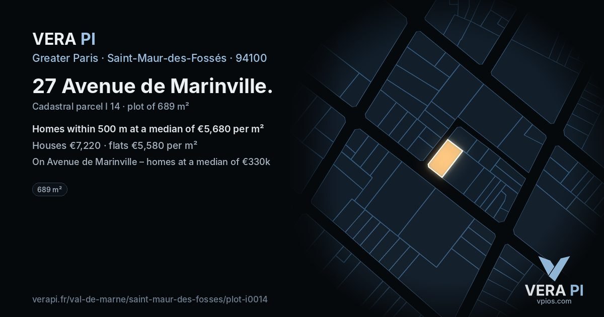 27 Avenue de Marinville, Saint-Maur-des-Fossés at night – the plot lit, the parcels around coloured by the prices near them