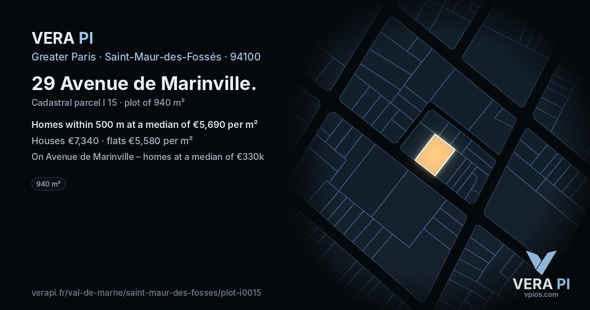 29 Avenue de Marinville, Saint-Maur-des-Fossés at night – the plot lit, the parcels around coloured by the prices near them