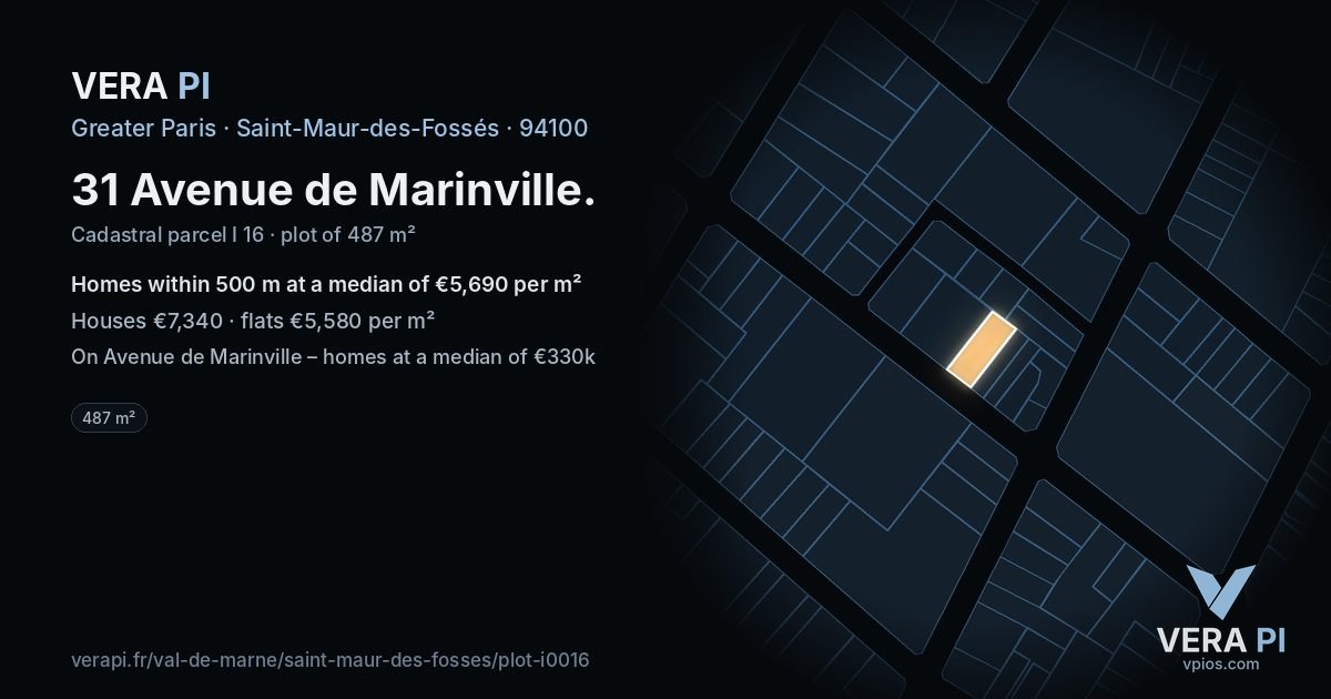 31 Avenue de Marinville, Saint-Maur-des-Fossés at night – the plot lit, the parcels around coloured by the prices near them
