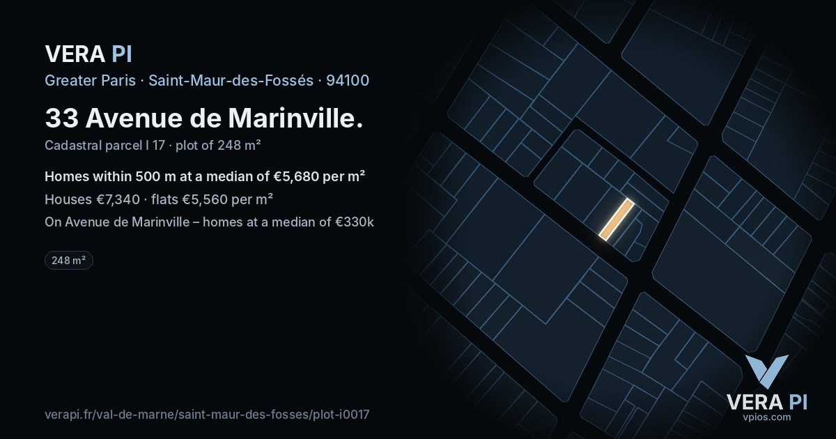33 Avenue de Marinville, Saint-Maur-des-Fossés at night – the plot lit, the parcels around coloured by the prices near them