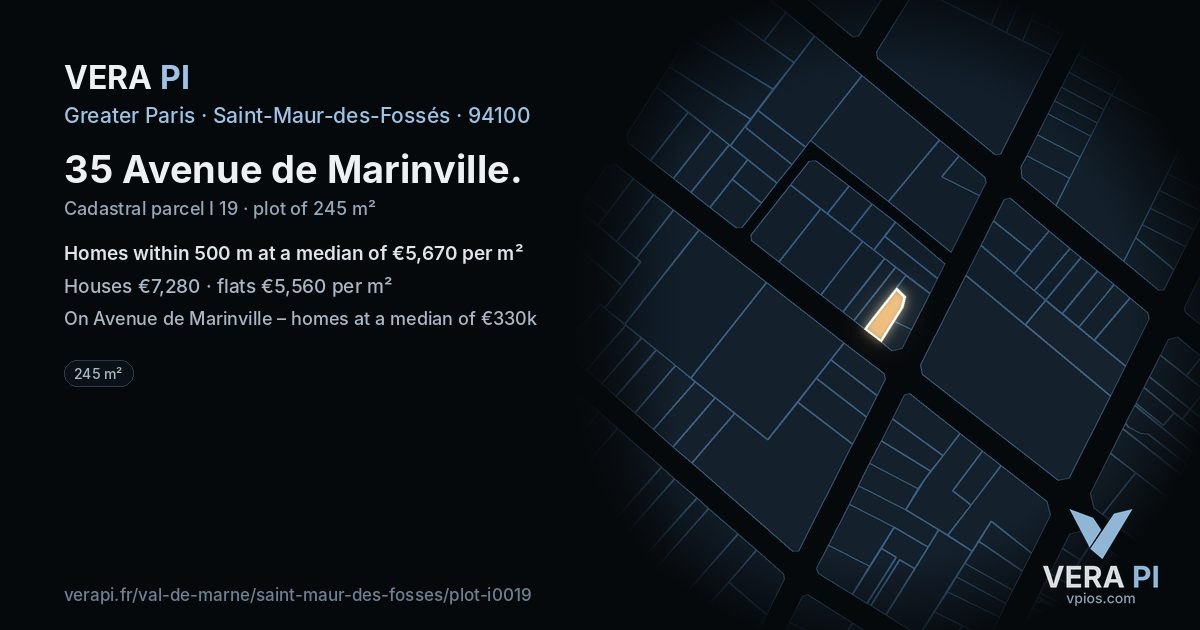 35 Avenue de Marinville, Saint-Maur-des-Fossés at night – the plot lit, the parcels around coloured by the prices near them