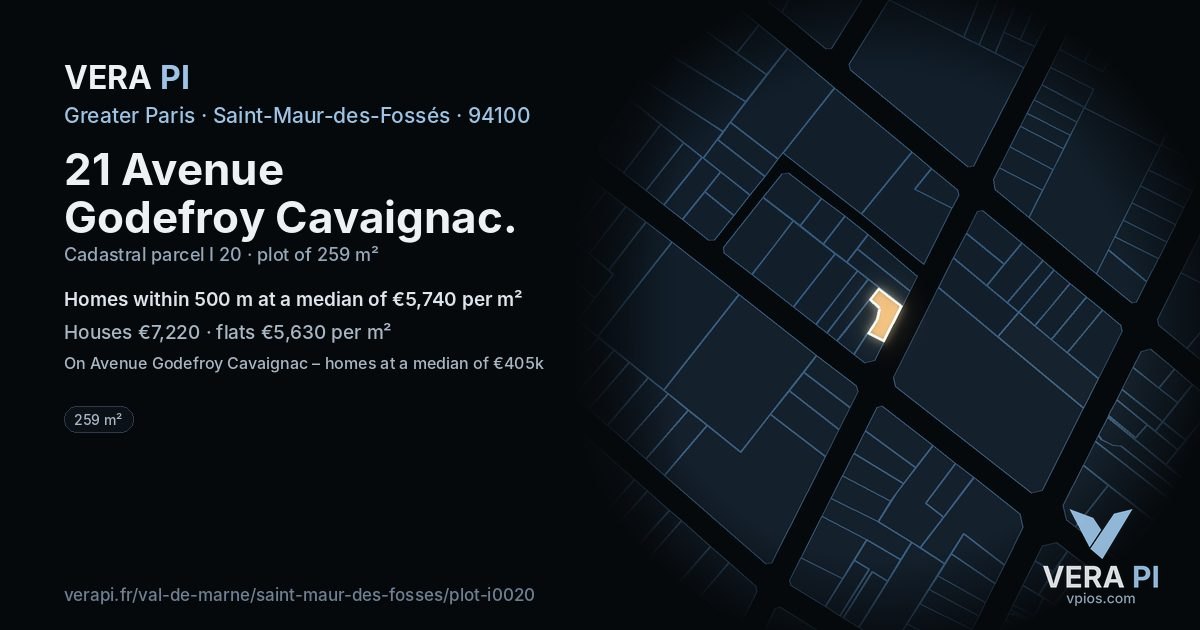 21 Avenue Godefroy Cavaignac, Saint-Maur-des-Fossés at night – the plot lit, the parcels around coloured by the prices near them