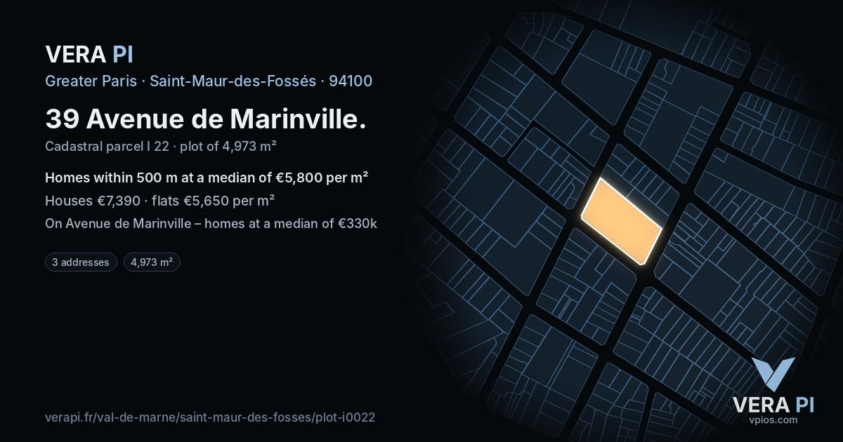 39 Avenue de Marinville, Saint-Maur-des-Fossés at night – the plot lit, the parcels around coloured by the prices near them