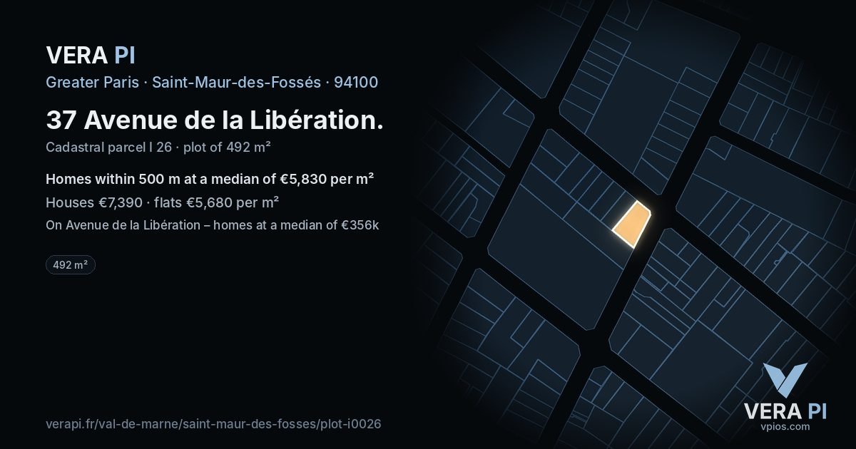 37 Avenue de la Libération, Saint-Maur-des-Fossés at night – the plot lit, the parcels around coloured by the prices near them