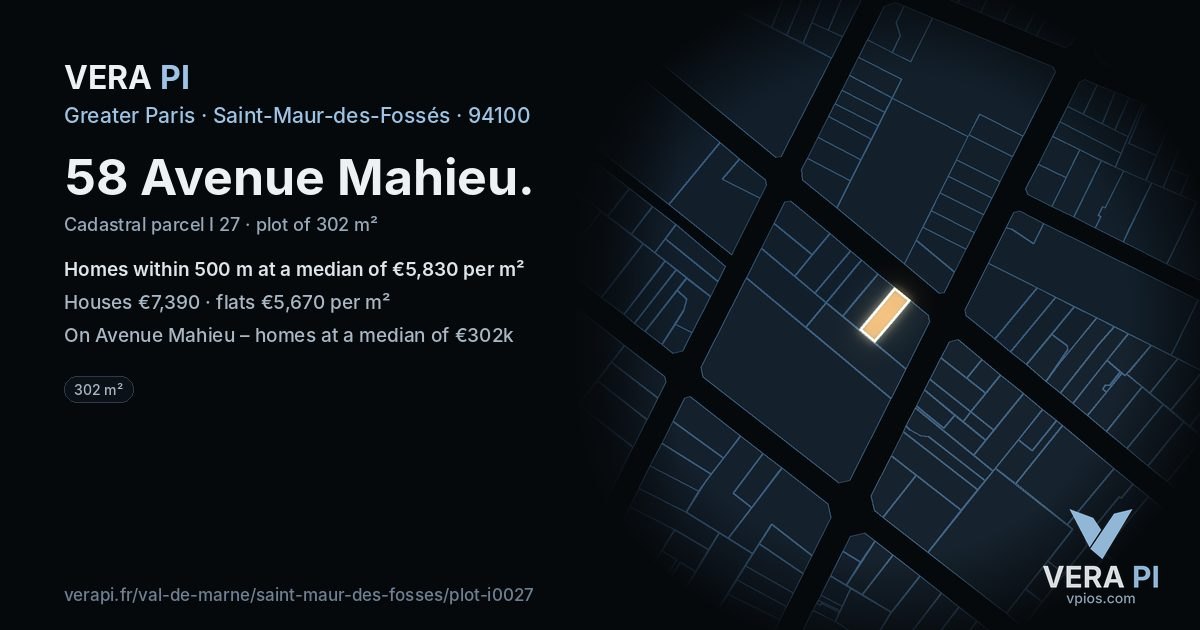 58 Avenue Mahieu, Saint-Maur-des-Fossés at night – the plot lit, the parcels around coloured by the prices near them