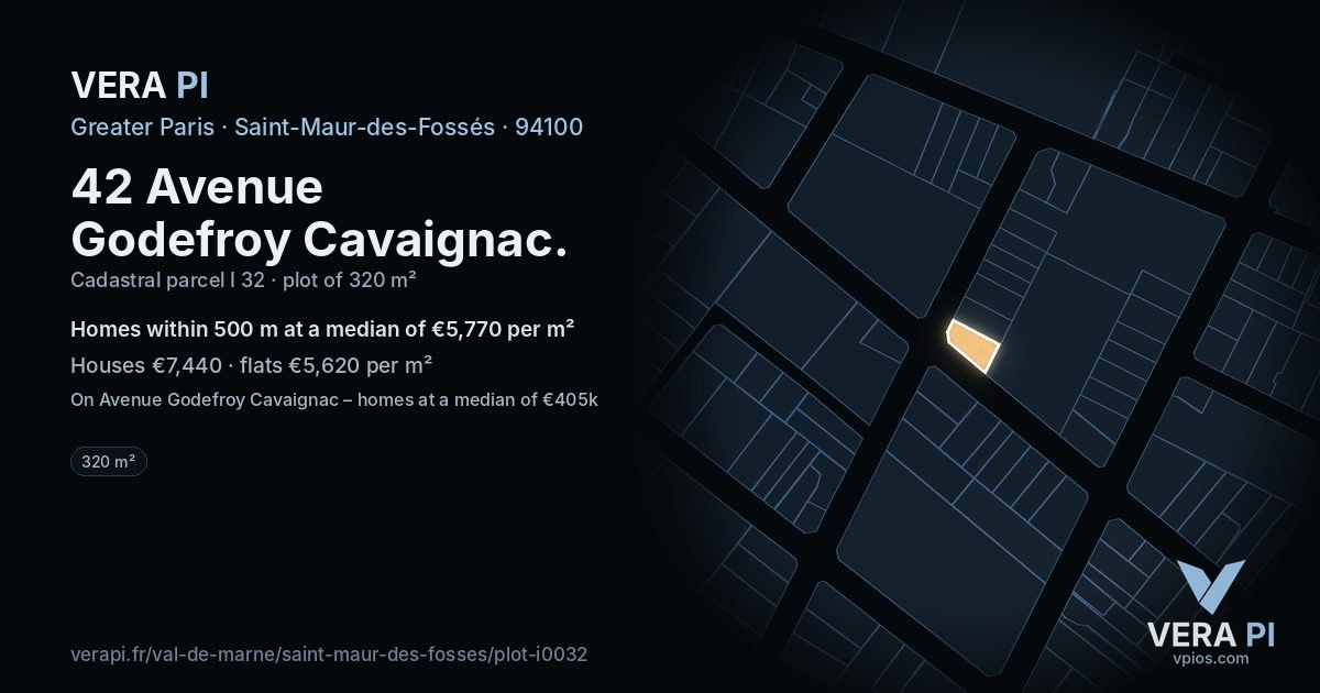 42 Avenue Godefroy Cavaignac, Saint-Maur-des-Fossés at night – the plot lit, the parcels around coloured by the prices near them