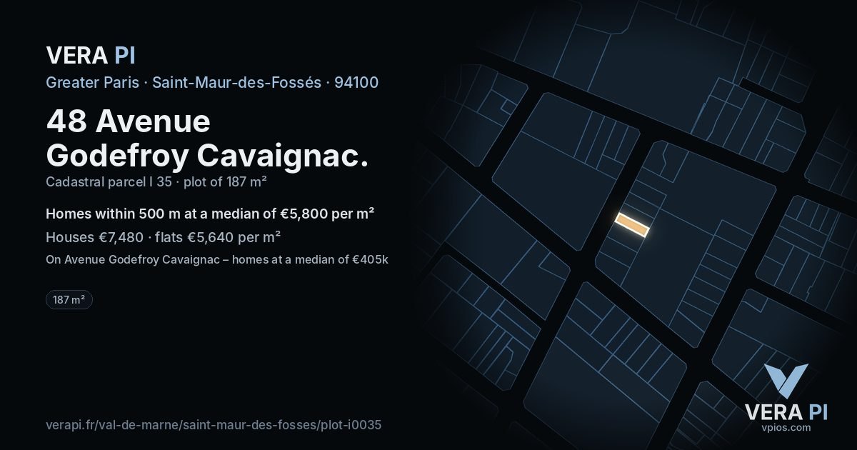 48 Avenue Godefroy Cavaignac, Saint-Maur-des-Fossés at night – the plot lit, the parcels around coloured by the prices near them