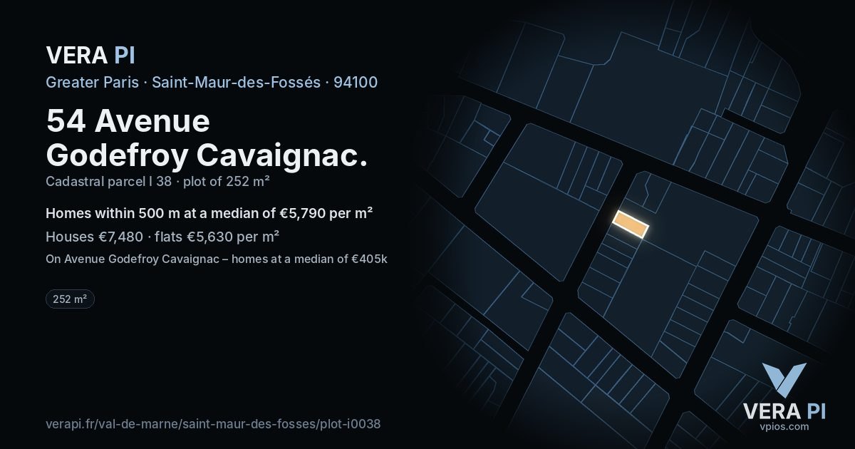54 Avenue Godefroy Cavaignac, Saint-Maur-des-Fossés at night – the plot lit, the parcels around coloured by the prices near them