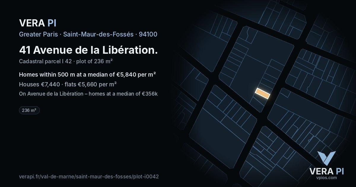41 Avenue de la Libération, Saint-Maur-des-Fossés at night – the plot lit, the parcels around coloured by the prices near them