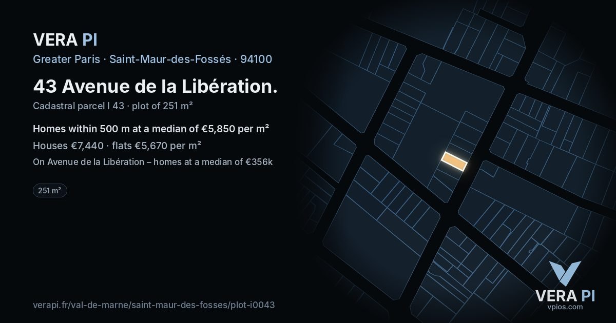 43 Avenue de la Libération, Saint-Maur-des-Fossés at night – the plot lit, the parcels around coloured by the prices near them