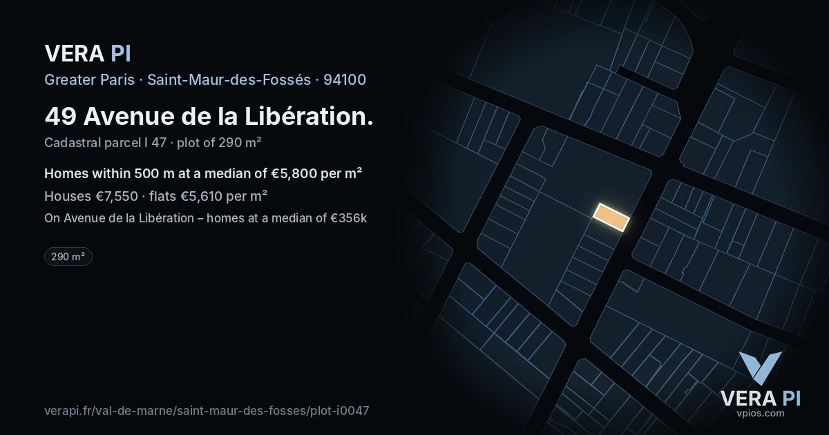 49 Avenue de la Libération, Saint-Maur-des-Fossés at night – the plot lit, the parcels around coloured by the prices near them