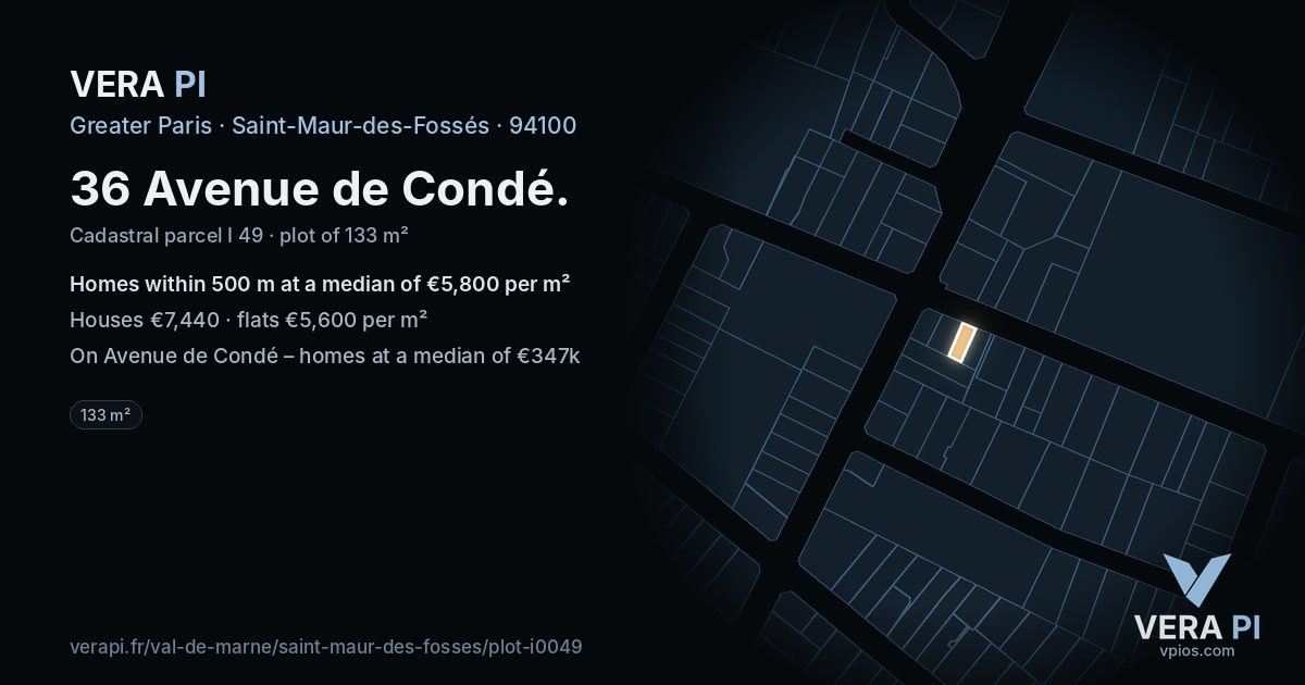 36 Avenue de Condé, Saint-Maur-des-Fossés at night – the plot lit, the parcels around coloured by the prices near them