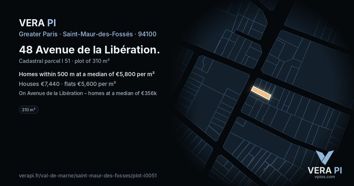 48 Avenue de la Libération, Saint-Maur-des-Fossés at night – the plot lit, the parcels around coloured by the prices near them