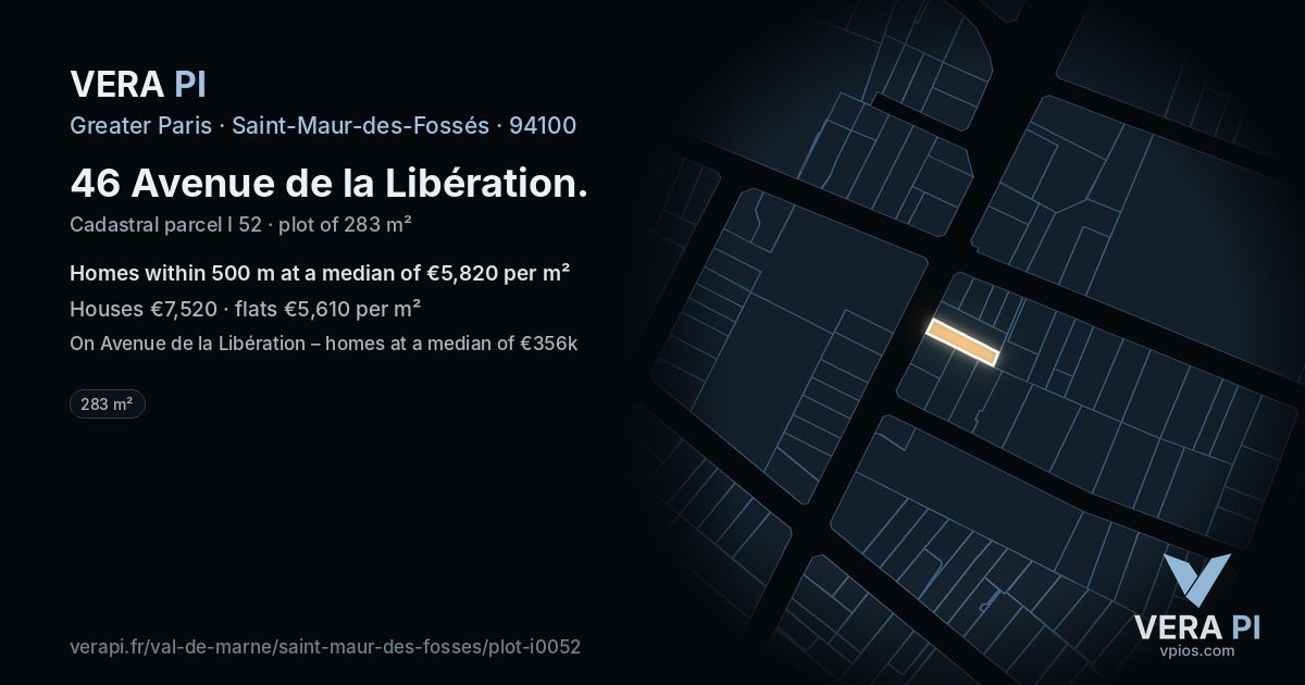 46 Avenue de la Libération, Saint-Maur-des-Fossés at night – the plot lit, the parcels around coloured by the prices near them