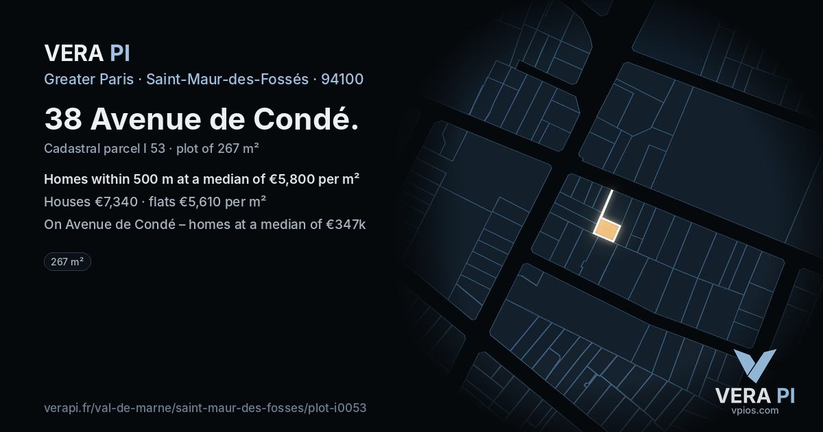38 Avenue de Condé, Saint-Maur-des-Fossés at night – the plot lit, the parcels around coloured by the prices near them