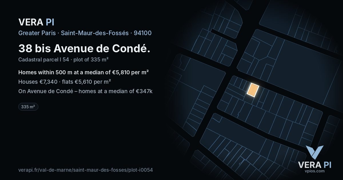 38 bis Avenue de Condé, Saint-Maur-des-Fossés at night – the plot lit, the parcels around coloured by the prices near them