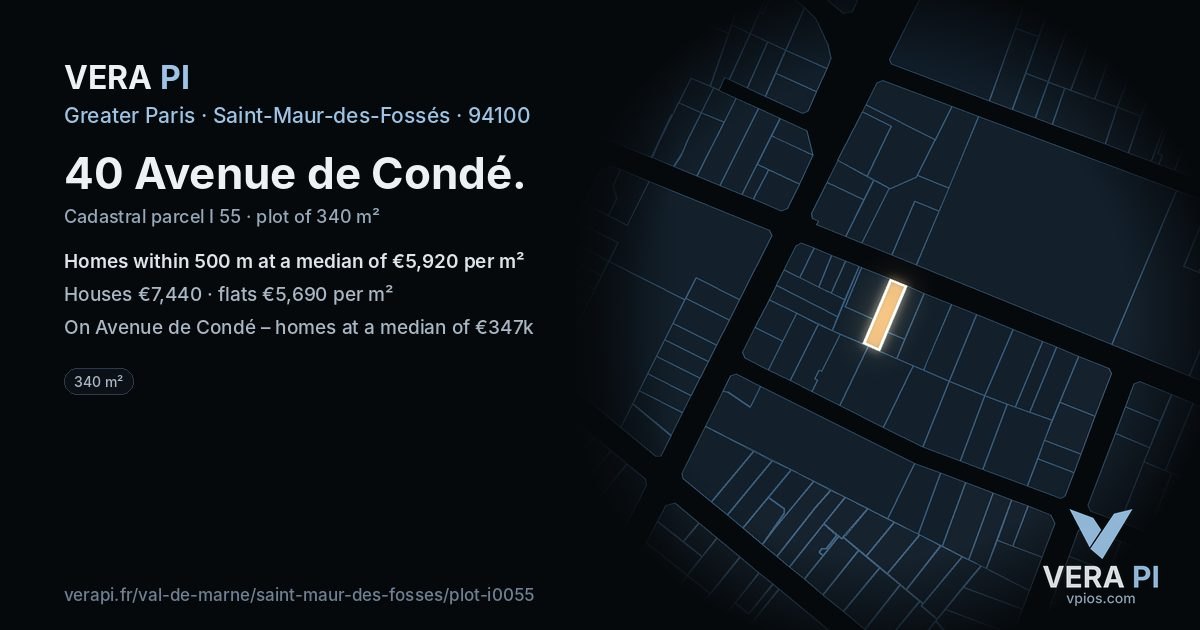 40 Avenue de Condé, Saint-Maur-des-Fossés at night – the plot lit, the parcels around coloured by the prices near them
