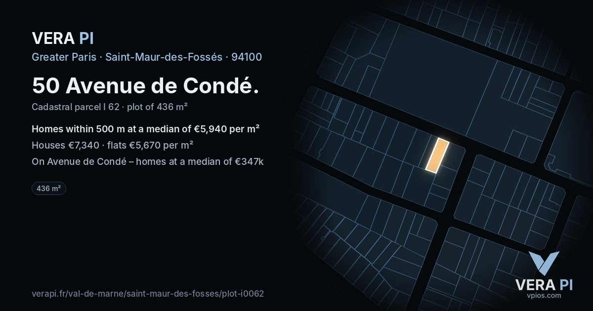 50 Avenue de Condé, Saint-Maur-des-Fossés at night – the plot lit, the parcels around coloured by the prices near them