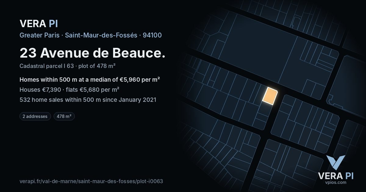 23 Avenue de Beauce, Saint-Maur-des-Fossés at night – the plot lit, the parcels around coloured by the prices near them