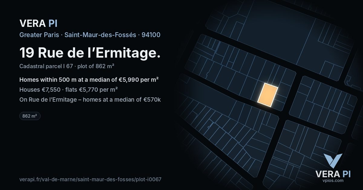 19 Rue de l’Ermitage, Saint-Maur-des-Fossés at night – the plot lit, the parcels around coloured by the prices near them