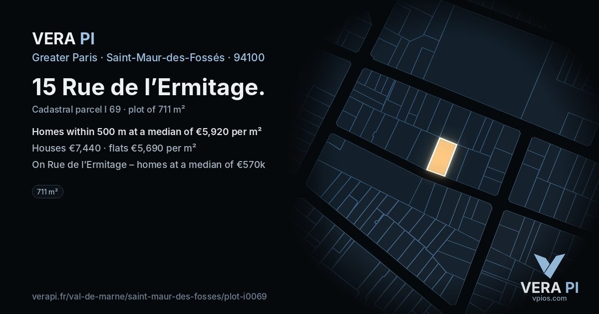 15 Rue de l’Ermitage, Saint-Maur-des-Fossés at night – the plot lit, the parcels around coloured by the prices near them