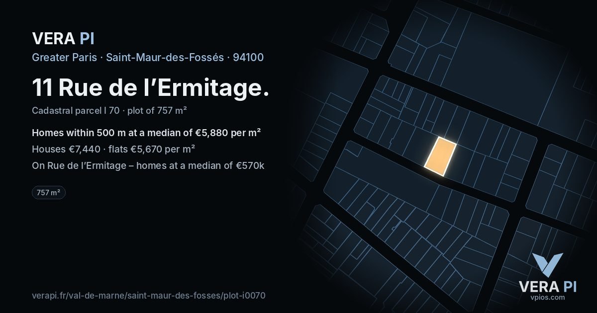 11 Rue de l’Ermitage, Saint-Maur-des-Fossés at night – the plot lit, the parcels around coloured by the prices near them