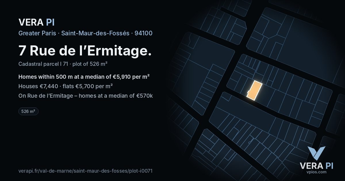 7 Rue de l’Ermitage, Saint-Maur-des-Fossés at night – the plot lit, the parcels around coloured by the prices near them