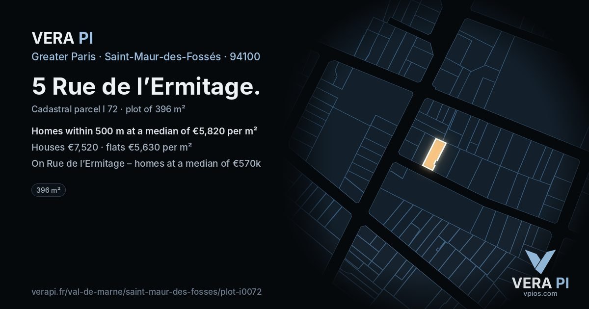 5 Rue de l’Ermitage, Saint-Maur-des-Fossés at night – the plot lit, the parcels around coloured by the prices near them