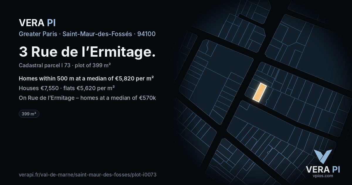 3 Rue de l’Ermitage, Saint-Maur-des-Fossés at night – the plot lit, the parcels around coloured by the prices near them