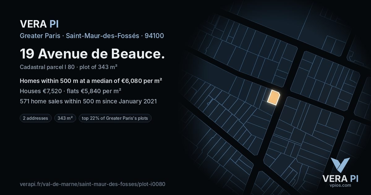 19 Avenue de Beauce, Saint-Maur-des-Fossés at night – the plot lit, the parcels around coloured by the prices near them