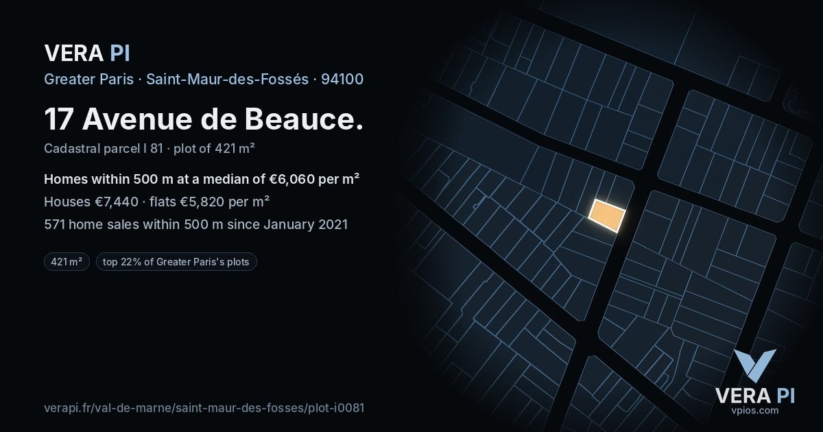 17 Avenue de Beauce, Saint-Maur-des-Fossés at night – the plot lit, the parcels around coloured by the prices near them