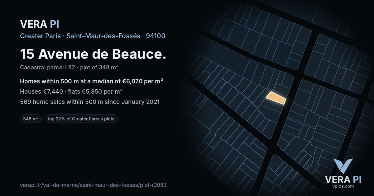 15 Avenue de Beauce, Saint-Maur-des-Fossés at night – the plot lit, the parcels around coloured by the prices near them
