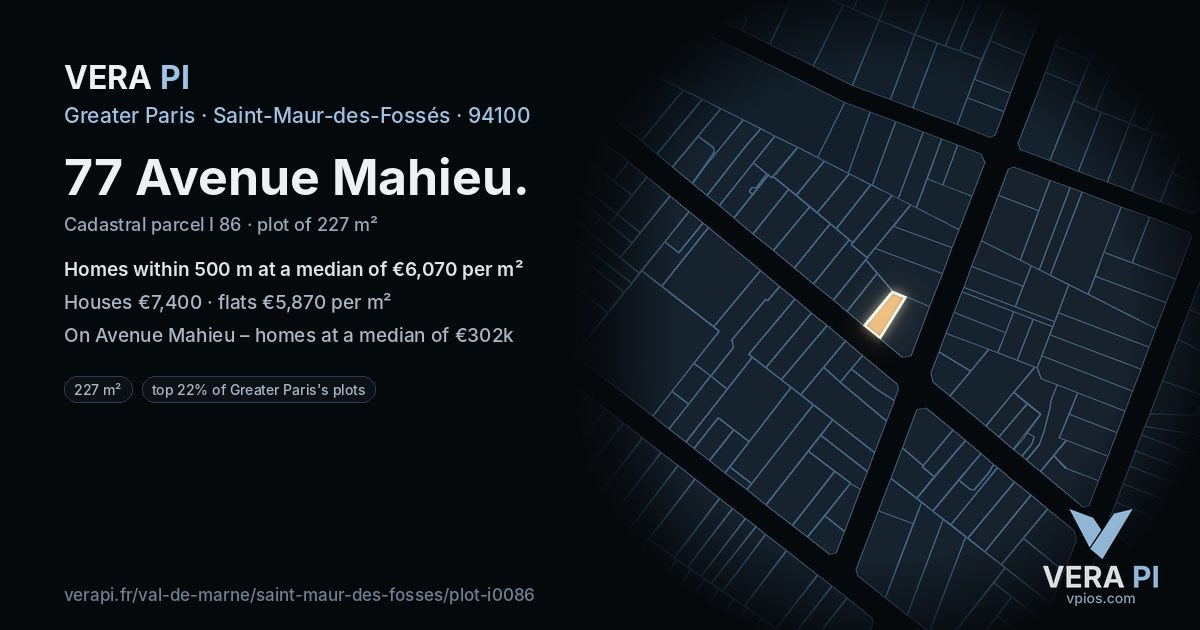 77 Avenue Mahieu, Saint-Maur-des-Fossés at night – the plot lit, the parcels around coloured by the prices near them